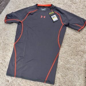 Under Armour Charcoal and Neon Orange Performance compression Tee men’s medium